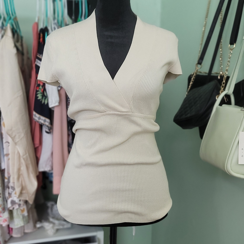 INC International Concepts Cream V-Neck Blouse